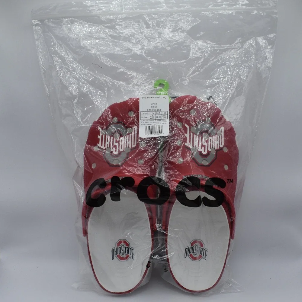 Crocs Ohio State Buckeyes Classic Clog Unisex M9/W11 Red White NWT 209606-100